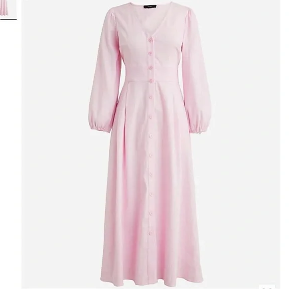 j crew pink midi dress J.Crew Pink Floral Puff Sleeve Smocked Waist Midi Dress Size M MSRP $248